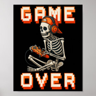 Halloween Skeleton Gamer Video Gaming Boys Men Kid Poster