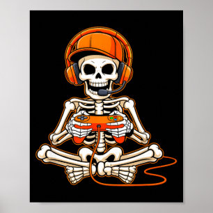Halloween Skeleton Gamer Video Gaming Boys Men Kid Poster