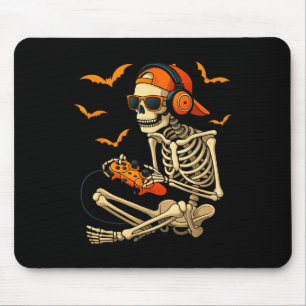 Halloween Skeleton Gamer Video Gaming Boys Men Mouse Pad