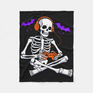Halloween Skeleton Gamer Video Gaming Boys Men Tee Fleece Blanket