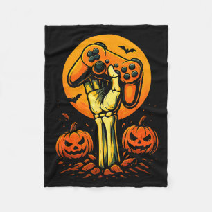 Halloween Skeleton Gamer Video Gaming Controller B Fleece Blanket