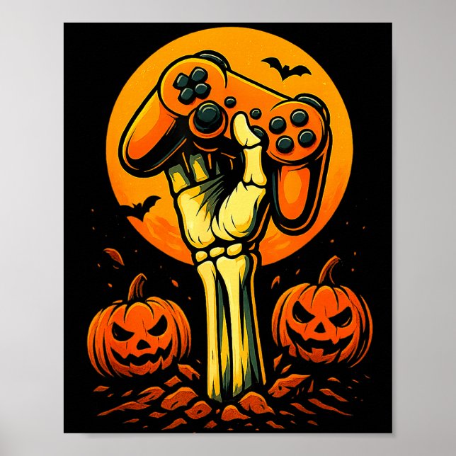 Halloween Skeleton Gamer Video Gaming Controller B Poster (Front)