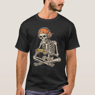 Halloween Skeleton Gamer Video Gaming Funny Gaming T-Shirt