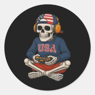 Halloween Skeleton Gamer Video Gaming Funny Skelet Classic Round Sticker