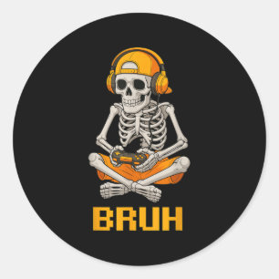 Halloween Skeleton Gamer Video Gaming Funny Skelet Classic Round Sticker