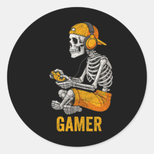 Halloween Skeleton Gamer Video Gaming Funny Skelet Classic Round Sticker