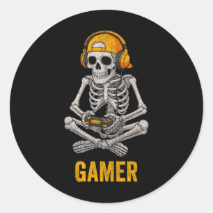 Halloween Skeleton Gamer Video Gaming Funny Skelet Classic Round Sticker