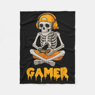 Halloween Skeleton Gamer Video Gaming Funny Skelet Fleece Blanket