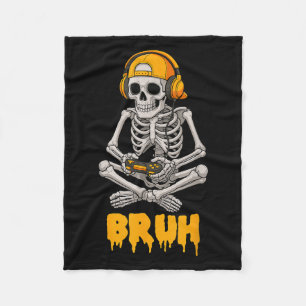 Halloween Skeleton Gamer Video Gaming Funny Skelet Fleece Blanket