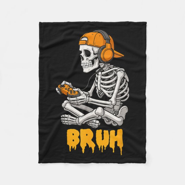 Halloween Skeleton Gamer Video Gaming Funny Skelet Fleece Blanket (Front)