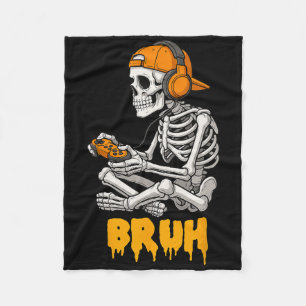 Halloween Skeleton Gamer Video Gaming Funny Skelet Fleece Blanket
