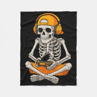 Halloween Skeleton Gamer Video Gaming Funny Skelet Fleece Blanket