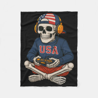 Halloween Skeleton Gamer Video Gaming Funny Skelet Fleece Blanket