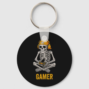 Halloween Skeleton Gamer Video Gaming Funny Skelet Key Ring