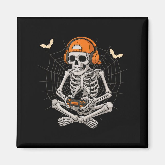 Halloween Skeleton Gamer Video Gaming Funny Skelet Magnet (Front)