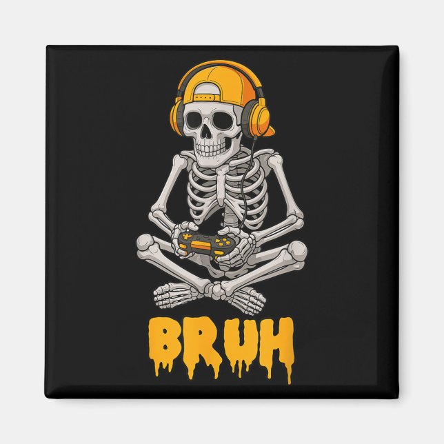 Halloween Skeleton Gamer Video Gaming Funny Skelet Magnet (Front)