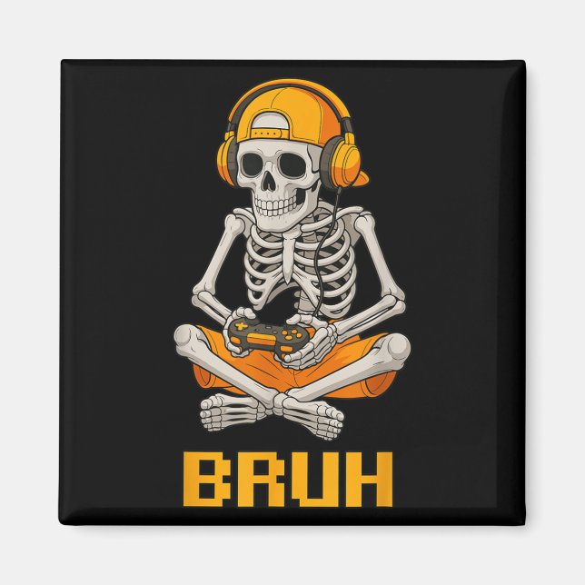 Halloween Skeleton Gamer Video Gaming Funny Skelet Magnet (Front)