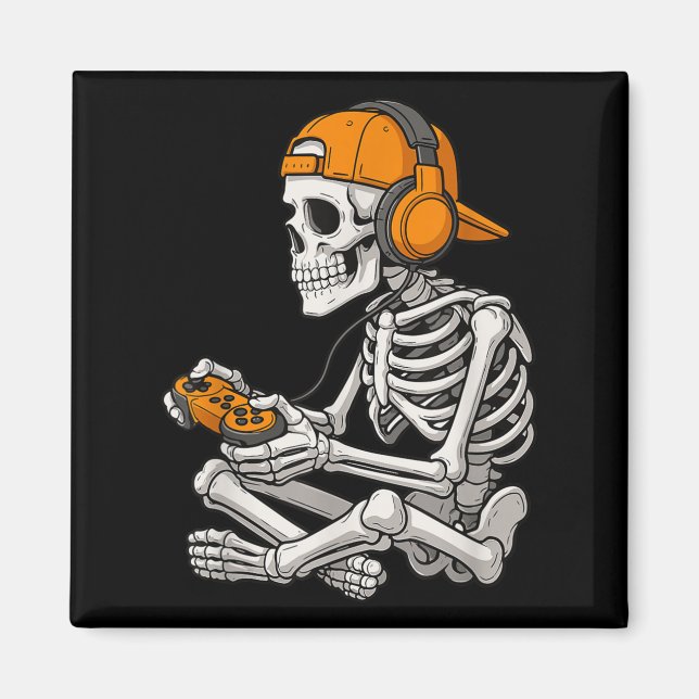 Halloween Skeleton Gamer Video Gaming Funny Skelet Magnet (Front)