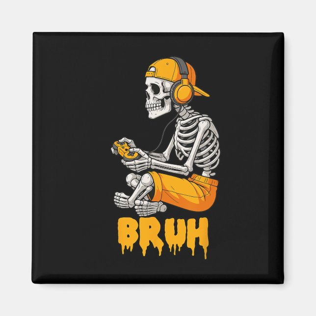 Halloween Skeleton Gamer Video Gaming Funny Skelet Magnet (Front)
