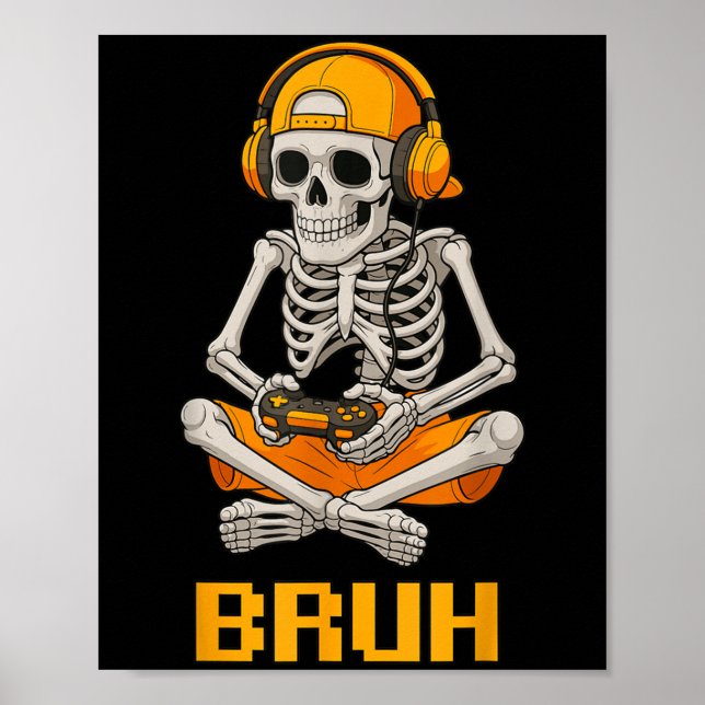 Halloween Skeleton Gamer Video Gaming Funny Skelet Poster (Front)