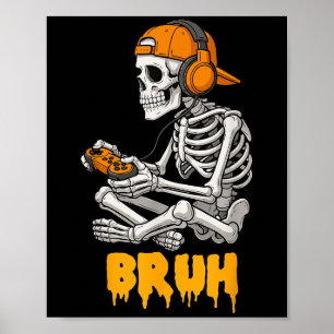 Halloween Skeleton Gamer Video Gaming Funny Skelet Poster