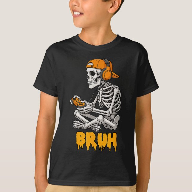 Halloween Skeleton Gamer Video Gaming Funny Skelet T-Shirt (Front)