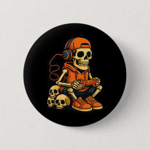 Halloween Skeleton Gamer Video Gaming Ghost Hallow 6 Cm Round Badge