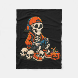 Halloween Skeleton Gamer Video Gaming Ghost Hallow Fleece Blanket