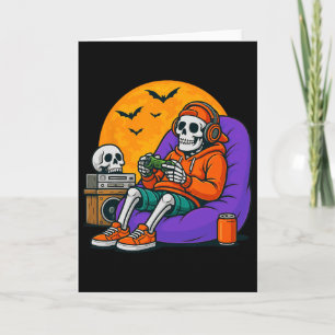 Halloween Skeleton Gamer Video Gaming Men Boys Kid Card