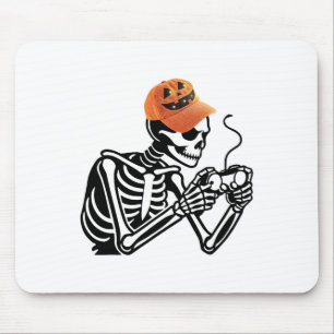 Halloween Skeleton Gamer Video Gaming Men Boys Kid Mouse Pad