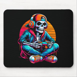 Halloween Skeleton Gamer Video Gaming Mouse Pad