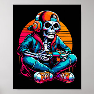 Halloween Skeleton Gamer Video Gaming  Poster