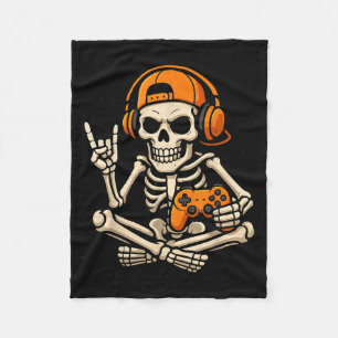 Halloween Skeleton Gamer Video Gaming Teenage Boy Fleece Blanket