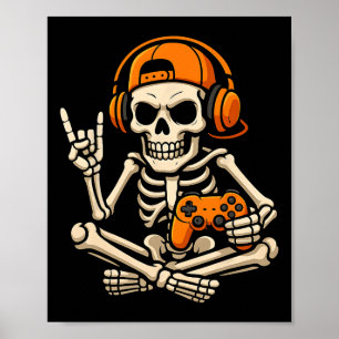 Halloween Skeleton Gamer Video Gaming Teenage Boy  Poster