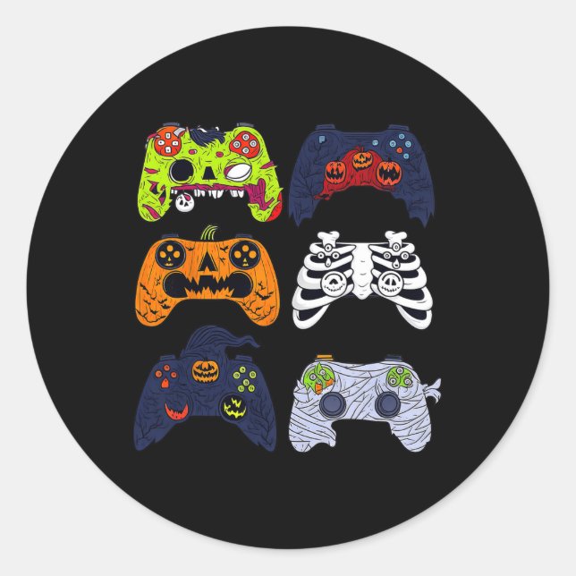 Halloween Skeleton Gaming Controllers Zombie Mummy Classic Round Sticker (Front)