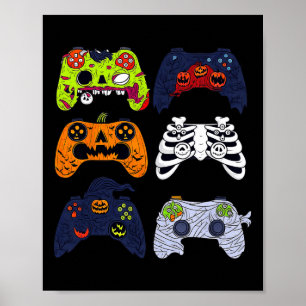 Halloween Skeleton Gaming Controllers Zombie Mummy Poster