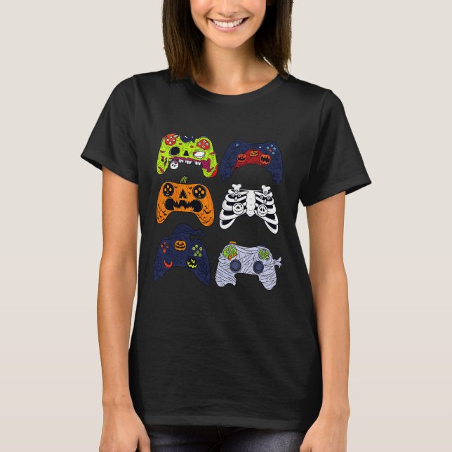 Halloween Skeleton Gaming Controllers Zombie Mummy T-Shirt (Front)