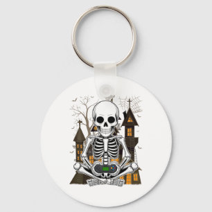 Halloween Skeleton Gaming Spooky Video Gamer Boys Key Ring