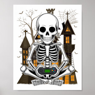 Halloween Skeleton Gaming Spooky Video Gamer Boys Poster