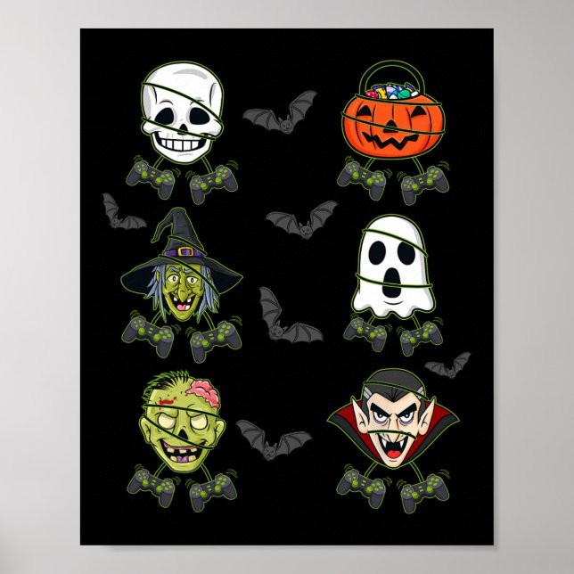 Halloween Skeleton Gaming Witch Vampire Zombie Boy Poster (Front)