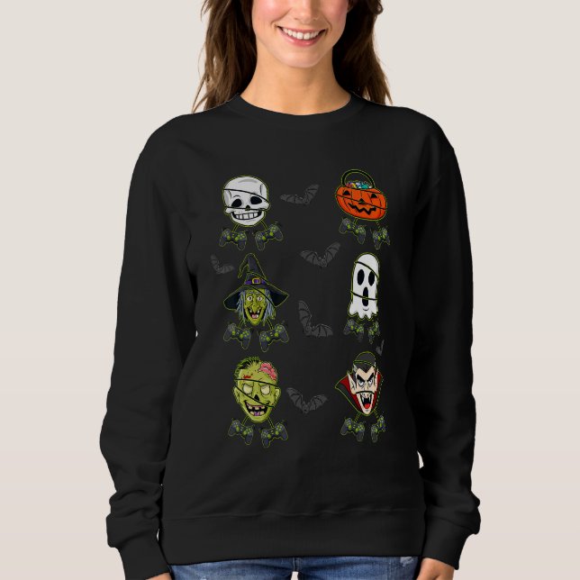Halloween Skeleton Gaming Witch Vampire Zombie Boy Sweatshirt (Front)