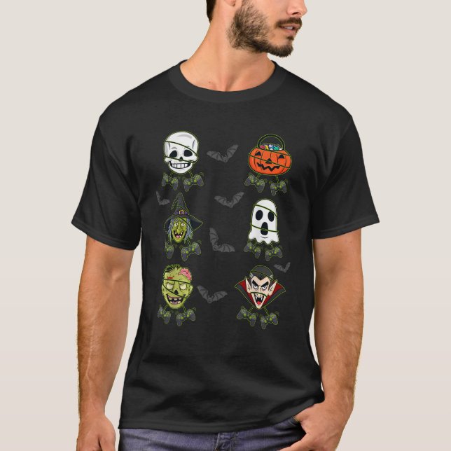 Halloween Skeleton Gaming Witch Vampire Zombie Boy T-Shirt (Front)