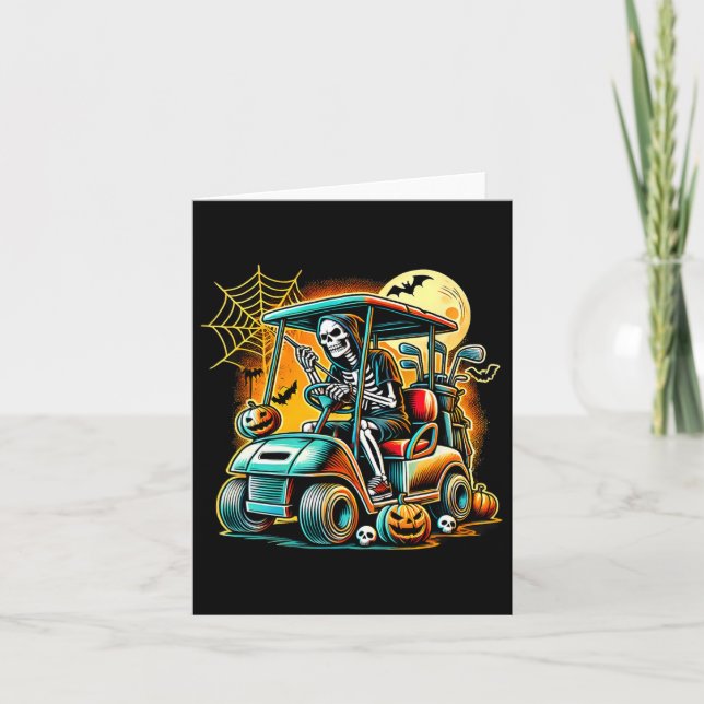 Halloween Skeleton Golf Cart  Card (Front)