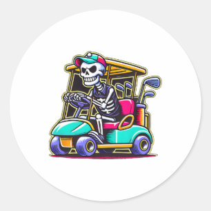 Halloween Skeleton Golf Cart Golfer 1 Classic Round Sticker