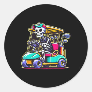 Halloween Skeleton Golf Cart Golfer Classic Round Sticker