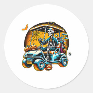 Halloween Skeleton Golf Cart Golfer Classic Round Sticker