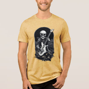 Halloween Skeleton Guitarist – Rock and Roll Band Tri-Blend Shirt