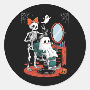Halloween Skeleton Hairdresser Hairstylist Classic Round Sticker