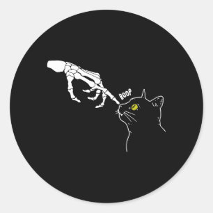 Halloween Skeleton Hand Cat Boop Funny Costume Cat Classic Round Sticker