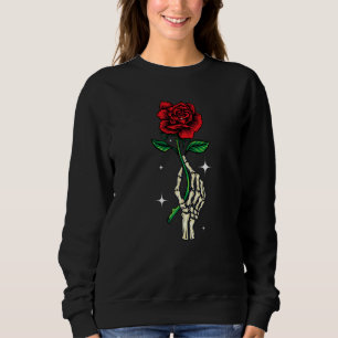 Halloween Skeleton Hand Holding A Red Rose Sweatshirt